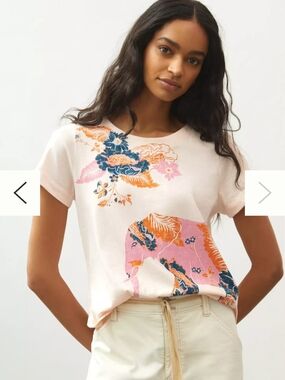 Maeve Pale Pink Short Sleeve Tee with Floral Elephant Graphic Xs